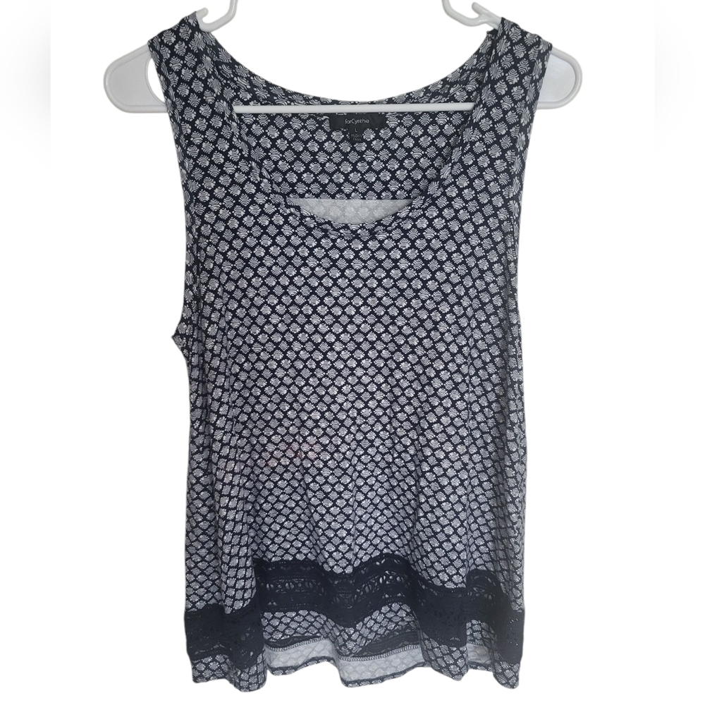 Women's ForCynthia Navy and White Patterned Sleeveless Top